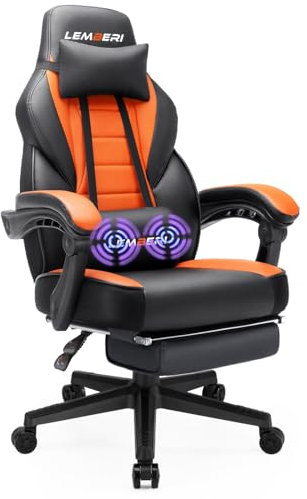 LEMBERI Big and Tall Gaming Chair 400lb Capacity, Heavy-Duty Office Chair with Reinforced Footrest, Wide Seat High Back PC Desk Chair with Linkage Armrests, Thickened Steel Frame, PU Leather, Orange