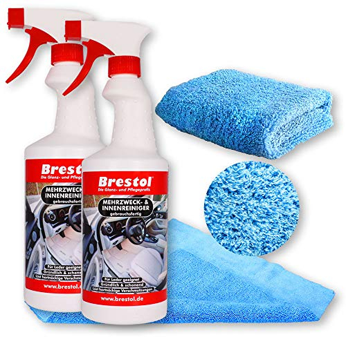 Brestol® Neutralreiniger gebrauchsfertig 2x750 ml - Vielseitige Reinigung für alle Oberflächen - Effektiv & sparsam – Ideal für die Autopflege - Cockpitreiniger, Mehrzweckreiniger + 2X MFT Poliertuch