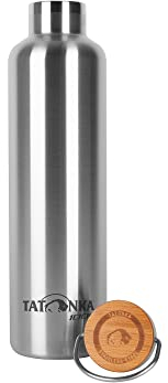 Tatonka Edelstahl Trinkflasche Hot + Cold Stuff Bamboo Lid 1000ml - Unzerbrechliche Isolierflasche mit Bambusdeckel - spülmaschinenfest und BPA-frei - 1l
