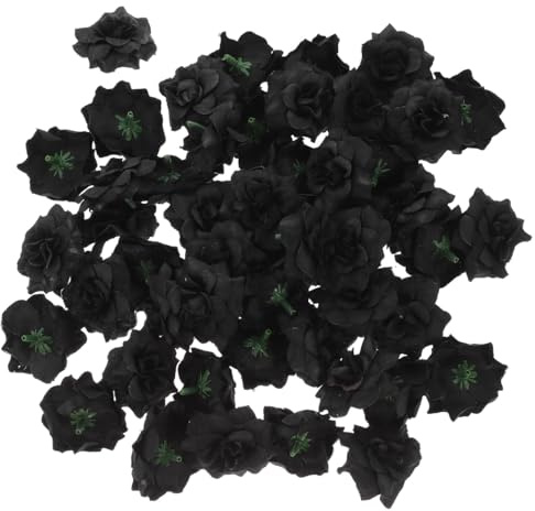 BESPORTBLE Künstliche Rosa Blumen: 50 Stücke Schwarze Rosenköpfe Kunstblumen Kunstrose Dekoblumenset Basteln Hochzeit Brautstrauß Blumenköpfe Deko für DIY Blumensträuße Braut Zuhause Schwarze deko