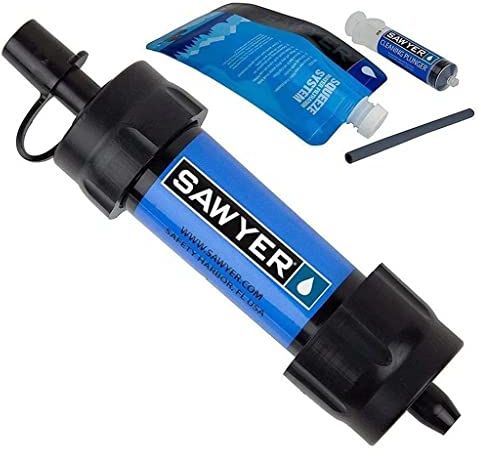 Portable Water Filter Pump, Water Purifier Pump Survival, Outdoor Water Filtration System Emergency and Survival Gear 0.01 Micron Water Filter for Camping, Hiking