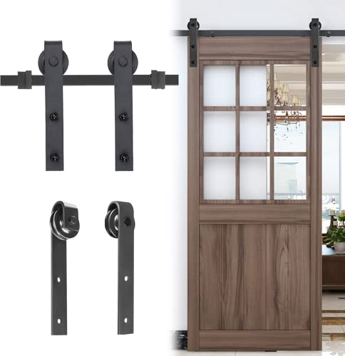 TRMLBE Ensemble de Ferrures pour Porte Coulissante Système de Porte Coulissante en Bois Rail de Guidage Ensemble Complet D'accessoires - 183cm