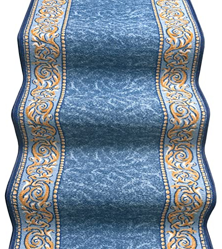 emmevi Alfombra escalera escalones barroco carril entrada pasillo antideslizante Mod.Picasso Dis_22 67 x 500 cm, azul