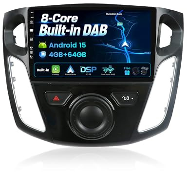 BXLIYER Android 15 IPS Autoradio pour Ford Focus (2012-2017) - INTEGRE Dab+ / DSP - sans Fil Carplay + Android Auto - 4G+64G - LED Caméra + MIC - 2 Din 9 Pouce - Volant WLAN 360-Caméra Fast-Boot AHD