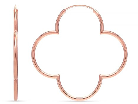 LeCalla Kleeblatt-Creolen aus 925er-Sterlingsilber, 14 Karat Roségold vergoldet, elegant und leicht, einfache Blume, große Kleeblatt-Creolen für Damen, 50 mm