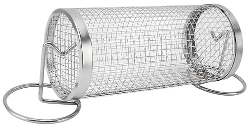 Rullande Grillkorgar, Rostfritt Stål Trådnät Cylinder Grillkorg, Portabelt Runt Grillnätrör, Grilltillbehör, Grillverktyg för Utomhuscampingpicknick (S)