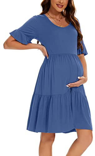 Smallshow Vestiti Premaman Estivi Abito Vestito Elegante Premaman Donna Grey Blue L