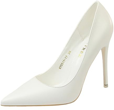 seiveini Escarpins Femme Talons Aiguilles 10.5 CM Chaussures Talons Hauts Élégant à Bout Pointu Chaussures Fermées à Talons Aiguilles pour Bureaux Mariée et Fête Stiletto Pompes A Blanc 35 EU