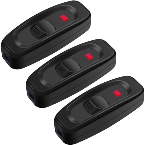 Greluma 3PCS Interruptor en Línea de 250V 10A Con Indicador LED, Botón de Encendido y Apagado Para Lámpara de Mesa, Escritorio y Cama