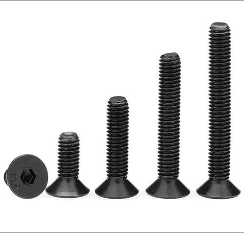 HanTof 50pcs 1/4-20 x (1/2 to 1-1/2) Flat Countersunk Head Socket Head Cap Screws with Hex Key, 10.9 Grade Alloy Steel, Black Oxide Finish, Allen Hex Socket Drive, Full Threaded, Coarse Thread UNC