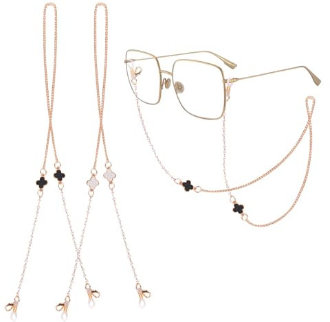 Eophmi Gold Glasses Chain - 2 Pcs Sunglasses Chain Four-Leaf Clover Gold Sunglasses Chain for Glasses Holder Men And Women