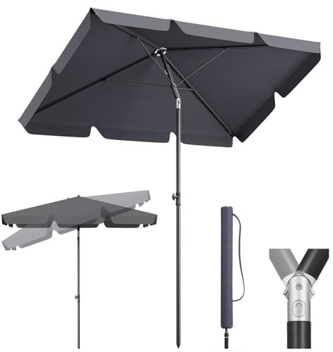 Sekey Balkon Sonnenschirm 2-in-1 SET | Rechteckig Sonnenschirm 200x125cm, UPF50+, GRS-zertifiziert | 6-Stärkstahl-Rahmen+ Sonnenschirmhülle für Balkon, Terrasse & Garten
