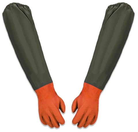 Gants de Nettoyage D'étang, gantes de Sécurité à Longue Section, gants en Caoutchouc Longs, gantes Longs étanches, gants pour L'entretien des Bassins, gants de Travail étanches, Orange