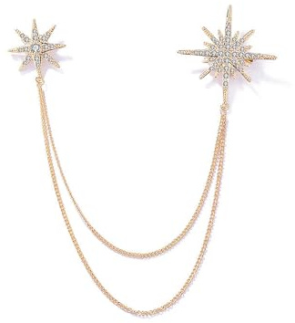 Gold Crystal Star Chain Tassel Brooch Pin for Women Men,Glitter Rhinestone Lapel Pins Dress Suit Accessories,Silver Wedding Anniversary Fringe Brooch (Gold)