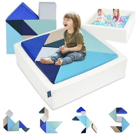 Heypappy Canapé Enfant, Fauteuil pour Enfants Éponge, Pouf Enfant Modulable avec Puzzle Tangram pour Construire des Forts, pour Salle de Jeu et Chambre, Garçons Filles Adolescents