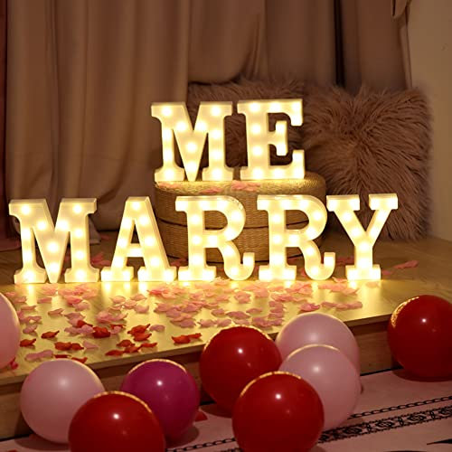 Zstar Marry Me Lettres LED Marry Me 3D Lumineuses Suggestion Décoration Veilleuse Batterie Lecht Alphabet Romantique Panneau LED pour mariage, fête, fiançailles, chambre à coucher Décoration