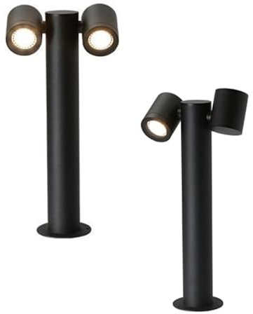 Lampada da Terra lampione palo paletto Doppio Attacco 2xGU10 Design Moderno con Due Paralumi Orientabili Altezza 44CM Grigio Alluminio IP44 Esterno