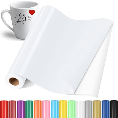 YAFLC Vinile Adesivo Permanente Bianco freddo, 30.5x400cm Vinile Permanente, Pellicola Adesiva Usato per Tazze, Ceramica, Vetro, Regali Fai Da Te