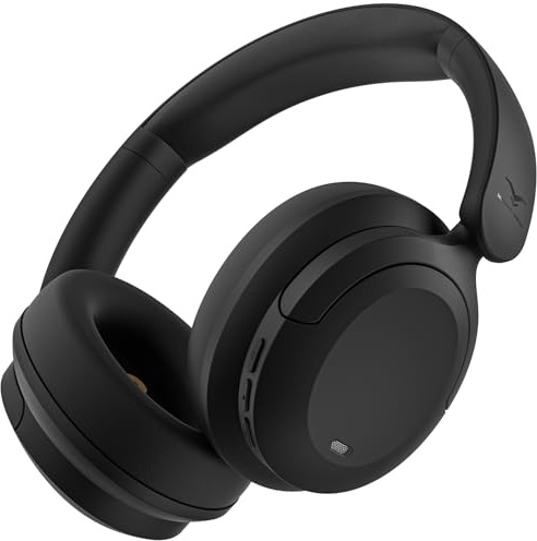 Bluetooth 6.0 Active Noise Cancelling Headphone Over Ear, 60H Wireless Headphone with On Ear Detection, Low Latency&Transparency Mode, Fast Charging, Lightweight Fit for Work Study Gym Travel, Black