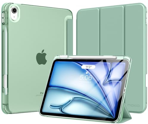 MoKo for iPad Air 11 inch Case (M4/M3/M2) 2026/2025/2024, iPad Air 5th/4th Gen 10.9 inch Case 2022/2020 with Pencil Holder, Slim Light Trifold Cover with Hard PC Translucent Back Shell, Agave Green