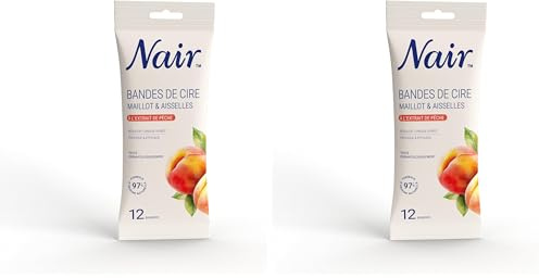 NAIR - Bandes De Cire Maillot & Aisselles, à l'Extrait de Pêche, Peaux Sensibles, Sachet Nomade 12 Bandes (Lot de 2)
