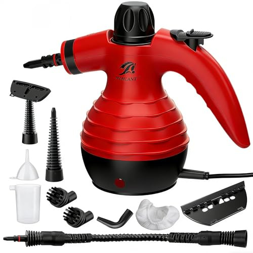 MLMLANT Limpiador a vapor, diseño multifuncional y portátil con bloqueo de seguridad y juego de accesorios de 10 piezas, adecuado para sofás, muebles tapizados, colchones, asientos de coche, cocina y