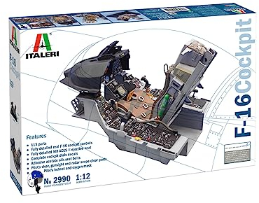 Italeri 2990 1:12 F-16 Cockpit - Modellbau, Bausatz, Standmodellbau, Basteln, Hobby, Kleben, Plastikbausatz, detailgetreu, Mehrfarbig