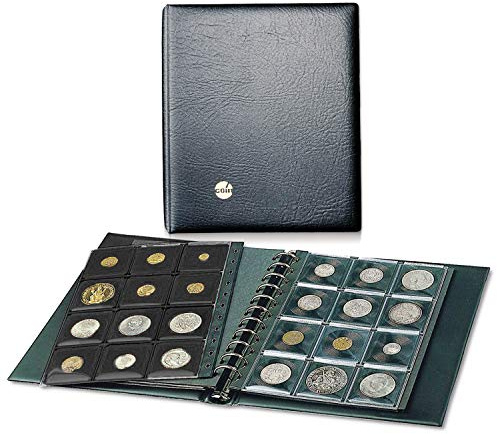 SAFE 760 Coin Combi myntalbum för mynträkningar upp till 47 mm | 11 ringmekanik | i svart Skai | 4 kompletterande blad för 48 mynt i + 48 myntram