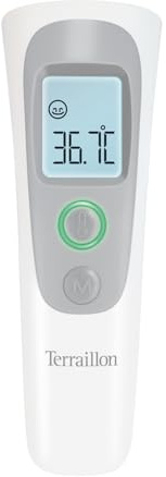 TERRAILLON - THERMO DISTANCE - Thermomètre Infrarouge Sans Contact, Adulte et Bébé, Températures Corporelle/Objets/Liquides/Air Ambiant, Mémorise 9 dernières mesures, Code couleur, Signal sonore.