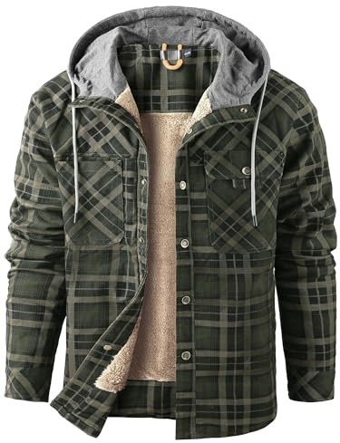 Mr.Stream Men's Padded Lumberjack Casual Long Sleeve Plaid Flannel Lined Button Warm Shirt Sherp Jacket Hoody 3252 Green L