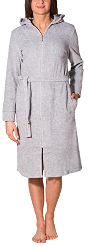 Aquarti Damen Bademantel Morgenmantel mit Reißverschluss Lang, Farbe: Melange/Grau, Größe: 3XL