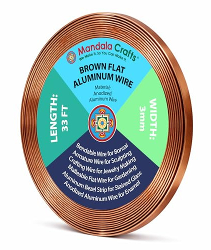 Mandala Crafts 3mm Flat Anodized Aluminum Crafting Wire for Jewelry Making – 33 FT Colored Flexible Brown Bezel Wire - Bendable for Bonsai Armature Sculpting