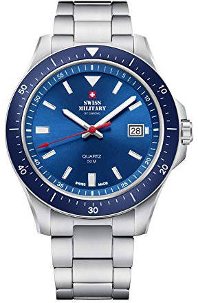 Swiss Military by Chrono Herren Uhr Armbanduhr Quarzuhrwerk mit Edelstahl Metallarmband Analoge Herrenuhr Silber SM34082.02