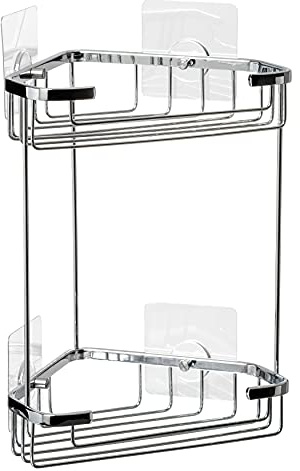 Tatay Estanteria Ducha Sin Taladro 2 Alturas Latón | Incluye Tornillos y Sistema Fijación Quick Fix | Soporta 10 kg | Resiste Humedad | Fácil Drenaje | 17,5 x 17,5 x 26,5 cm - Modelo Krom