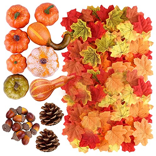 100 Pezzi Ornamenti di Zucca di Halloween Zucca di Simulazione Mini zucche artificiali Decorazioni per Il Ringraziamento Halloween Foglie di Acero Ghiande Piccole Pigne per Decorazioni Festa Autunnali
