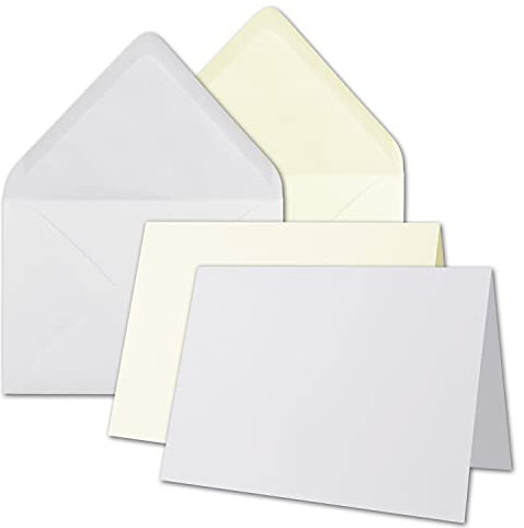 40x Faltkarten-Set inklusive Briefumschläge größer als DIN B6 - Übergröße - Weiß und Creme - Klappkarten mit Umschlägen