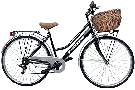 MADICKS Bicicletta Donna da Passeggio Olanda Misura 28 Bici da città Vintage retrò con Cestino in Vimini Nero Con Cambio