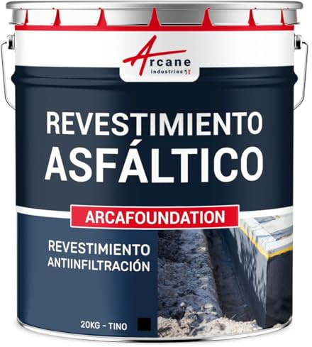 Enduit Fondation Bitumineux - Étanchéité Mur Enterré et Soubassement - Goudron Liquide Haute Résistance - Protège contre Humidité et Infiltrations Sol - 20 kg Noir - ARCANE INDUSTRIES