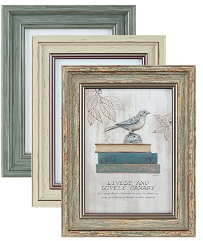 XUANLUO 3 Pack 5x7 Inch Picture Frames Farmhouse Rustic Vintage Distressed Wood Grain Photo Frame with HD plastic cover for Table Top Display and Wall Hanging