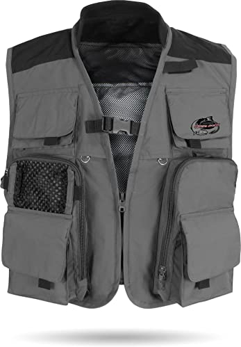 normani Professionelle Anglerweste mit 14 praktischen Taschen, Netzfutter und Zugfederung (XS-XXL) Farbe Schwarz Größe S