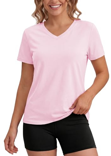 MAGCOMSEN Femme Fitness Training Shirts Protection UV UPF 50+ Sport Tshirt Été Léger Maillots de Course Élastique Running Tops Shirts Rose