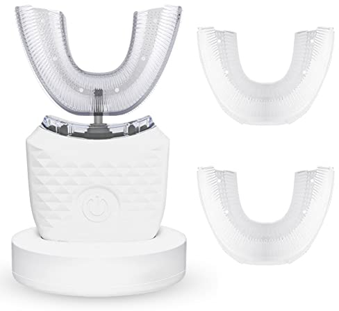 Cepillo de Dientes Ultrasónico Automático, 360 ​​° Cepillo de Dientes Eléctrico y Kit de Blanqueamiento Dental, para Cargar IPX7 a Prueba de Agua con 2 Cabezales de Repuesto (Blanco)