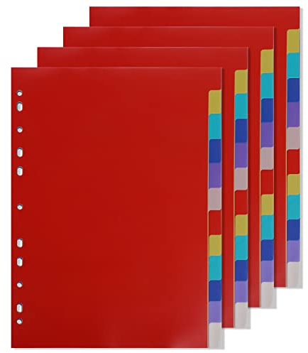 4er Set 12 Teiliges Ordner Trennblätter, 48 Teiliges Trennblätter für Ordner A4 11 Löcher Trennlaschen Ordnertrenner Register für Ordner Hefter Mappen Organisation(Bunt)