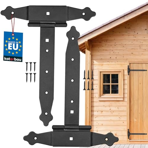 KOTARBAU® 2er Set Kreuzgehänge 250 mm Ladenband Scharnier Band Platte Baubeschlag Torbeschlag Holzverbindung Werfgehänge T-Scharnier T-Band Pulverbeschichtet