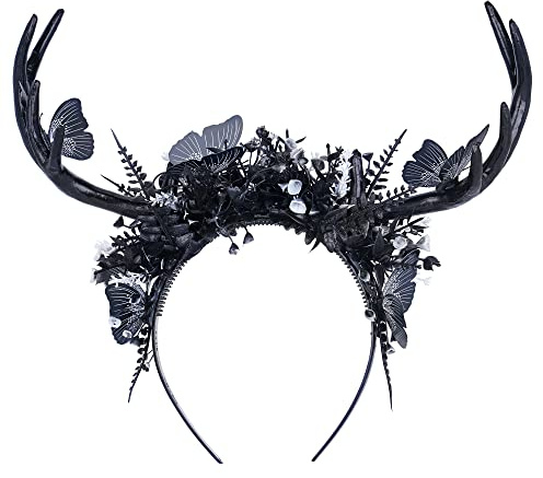 MOSTORY Serre-tête gothique en bois de cerf pour Halloween, cosplay, renaissance - Noir