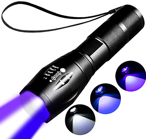 YZYOE Torce elettriche UV a luce nera ricaricabile, luci vioal Mini, colore di tracciamento del sangue per la caccia, LED 3 in 1 UV luce 395NM e luci blu e colore bianche, 3 modalità.