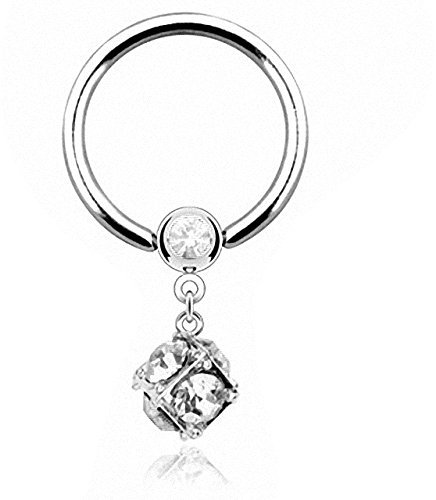 Taffstyle Piercing Schmuck Brustwarzenpiercing Brustwarze Intimpiercing Brust Nippel Intim Barbell Ring Nase Ohr Septum Nasenring BCR Klemm Klemmring Glitzer Kristall Kugel Anhänger Silber Clear