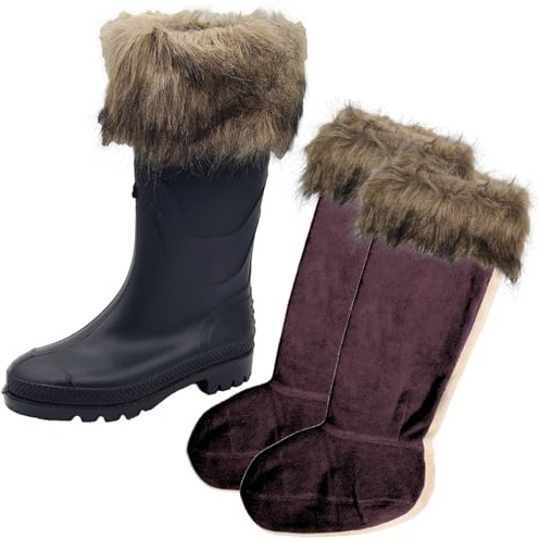 Womens Fleece Wellie Socks Faux Fur Cuff Tops Adult Ladies Girls Welly Wellington Boot Thermal Liners Warm Outdoor Sock One Size 3-5 (UK, Numeric, 3, 5, Regular, Regular, Brown)
