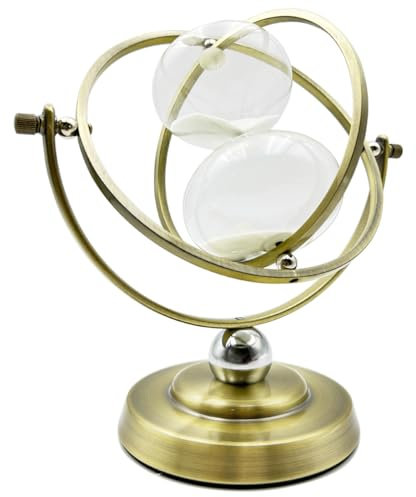 Clessidra Rotante a 720 Gradi Classico in Vetro Sabbia Orologio Timer,Metallo Dorato Clessidra 60 Minuti,Ottone Clessidra Decorativa,per Casa,Camera da Letto,Ufficio, Natale,San Valentino(Bianco）