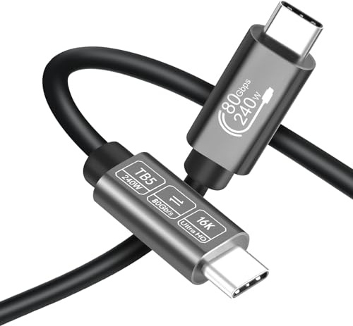 Angusplay Cable USB C de 80 Gbps para Thunderbolt 5/4/3 de 1.8M, cable USB 4 con carga rápida de 240 W, cable USB compatible con pantalla de 16 K/8K, compatible con Thunderbolt 5/4/3, USB 4.0, USB C